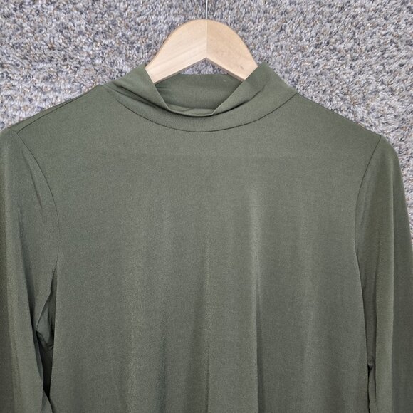 Susan Graver Top Womens MP Petite Medium Green Liquid Knit Mock Neck Blouse - Picture 4 of 7